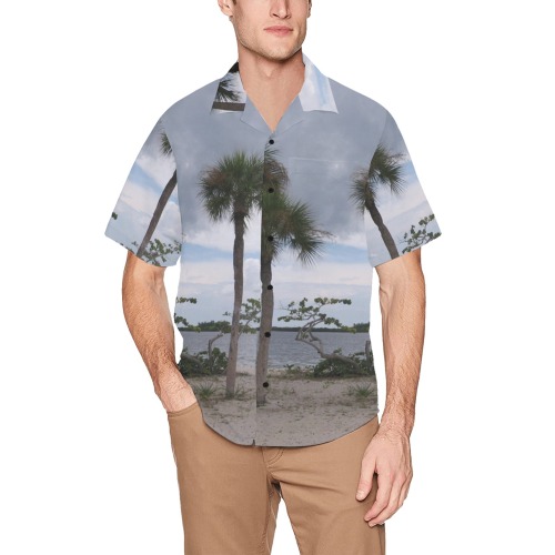 Charlotte Palms Hawaiian Shirt with Chest Pocket (Model T58)