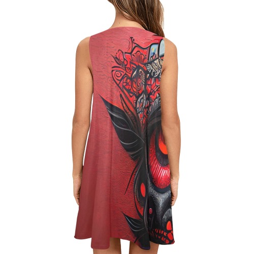 red eye Sleeveless A-Line Pocket Dress (Model D57)