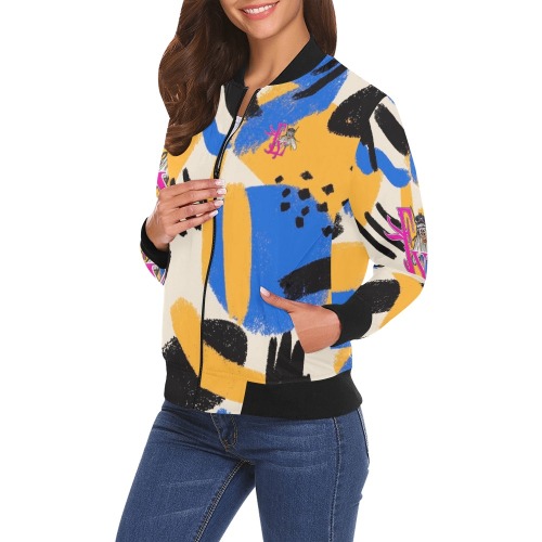 Hand drawn Collectable Fly All Over Print Bomber Jacket for Women (Model H19)