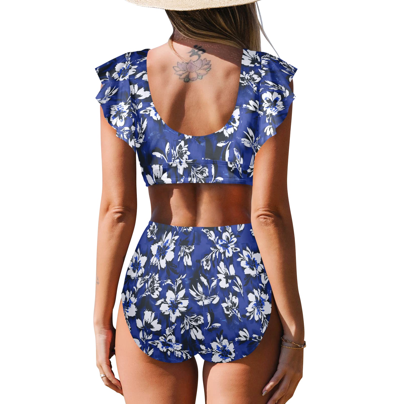 Flowery distortion mosaic Women's Ruffle Sleeve Bikini Swimsuit (Model S42)