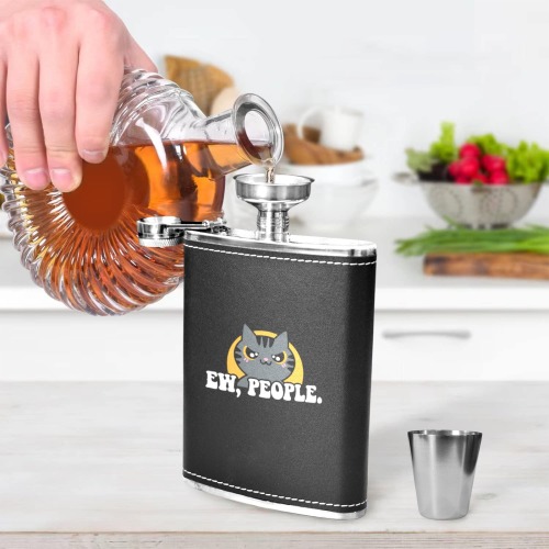 ew people 8oz Black Leather Hip Flask