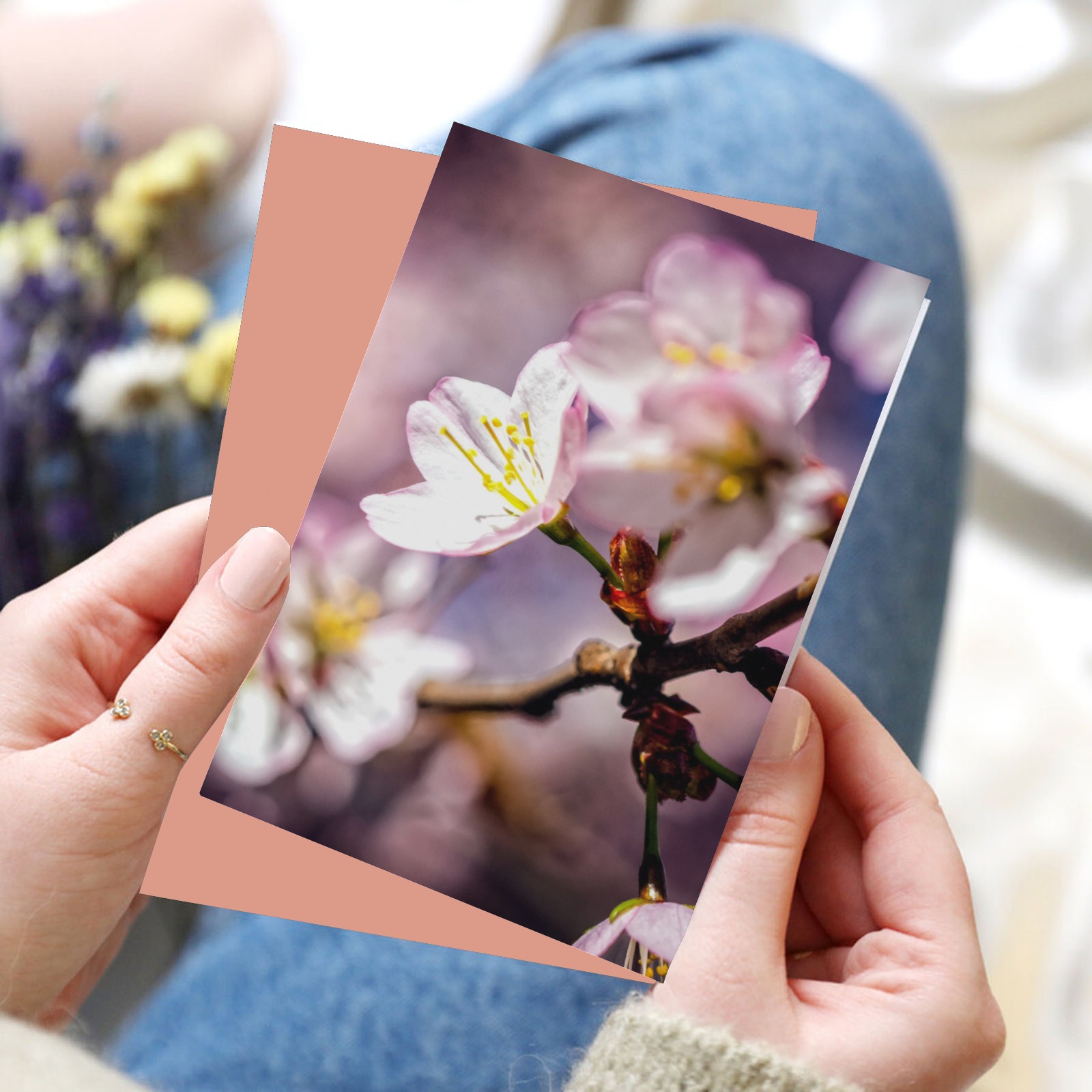 Magic of a sakura cherry garden in Hanami season. Greeting Card 8"x6"