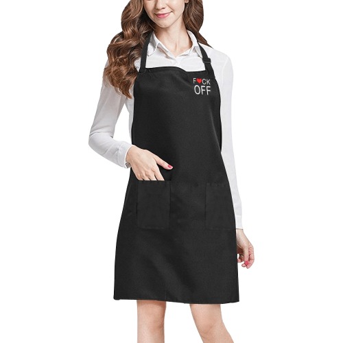 Adult humor, red heart, leave me alone, white text All Over Print Apron