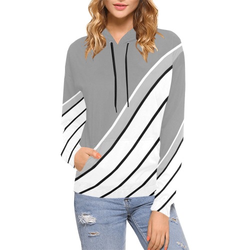 Black White Diagonal Stripes All Over Print Hoodie for Women (USA Size) (Model H13)