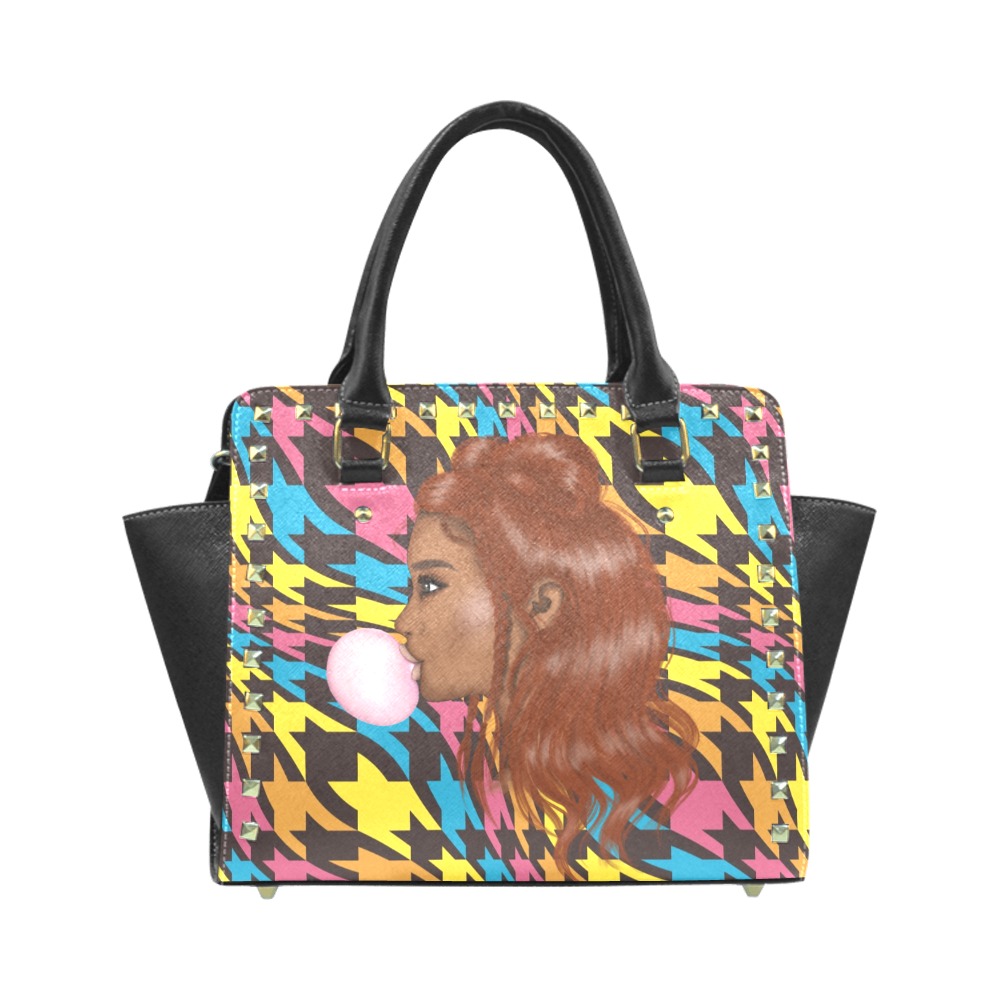 80's Vibe Colorful Abstract Geometric Rivet Shoulder Handbag (Model 1645)
