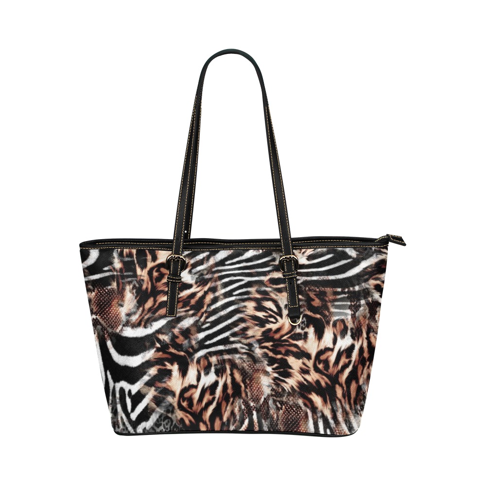 Distressed Animal Print #102 | Leather Tote Bag/Small (Model 1651)