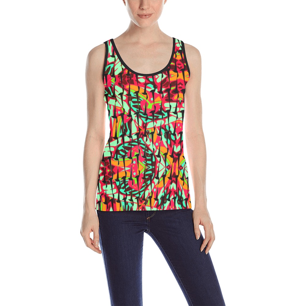 Psychedelic vibrant ornamental black All Over Print Tank Top for Women (Model T43)