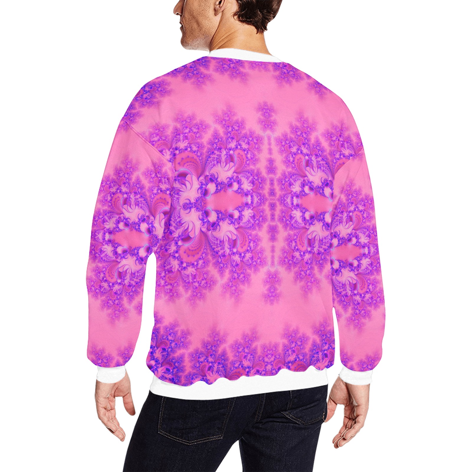 Purple and Pink Hydrangeas Frost Fractal All Over Print Crewneck Sweatshirt for Men (Model H18)