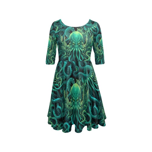 cthulhu Half Sleeve Skater Dress (Model D61)