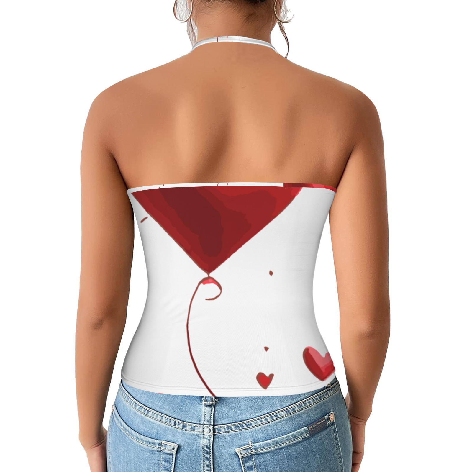 heart print Women's V-Neck Halter Top (Model T83)