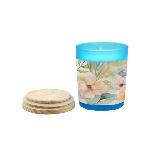 Watercolor Floral 1 Blue Glass Candle Cup (Wood Sage & Sea Salt)