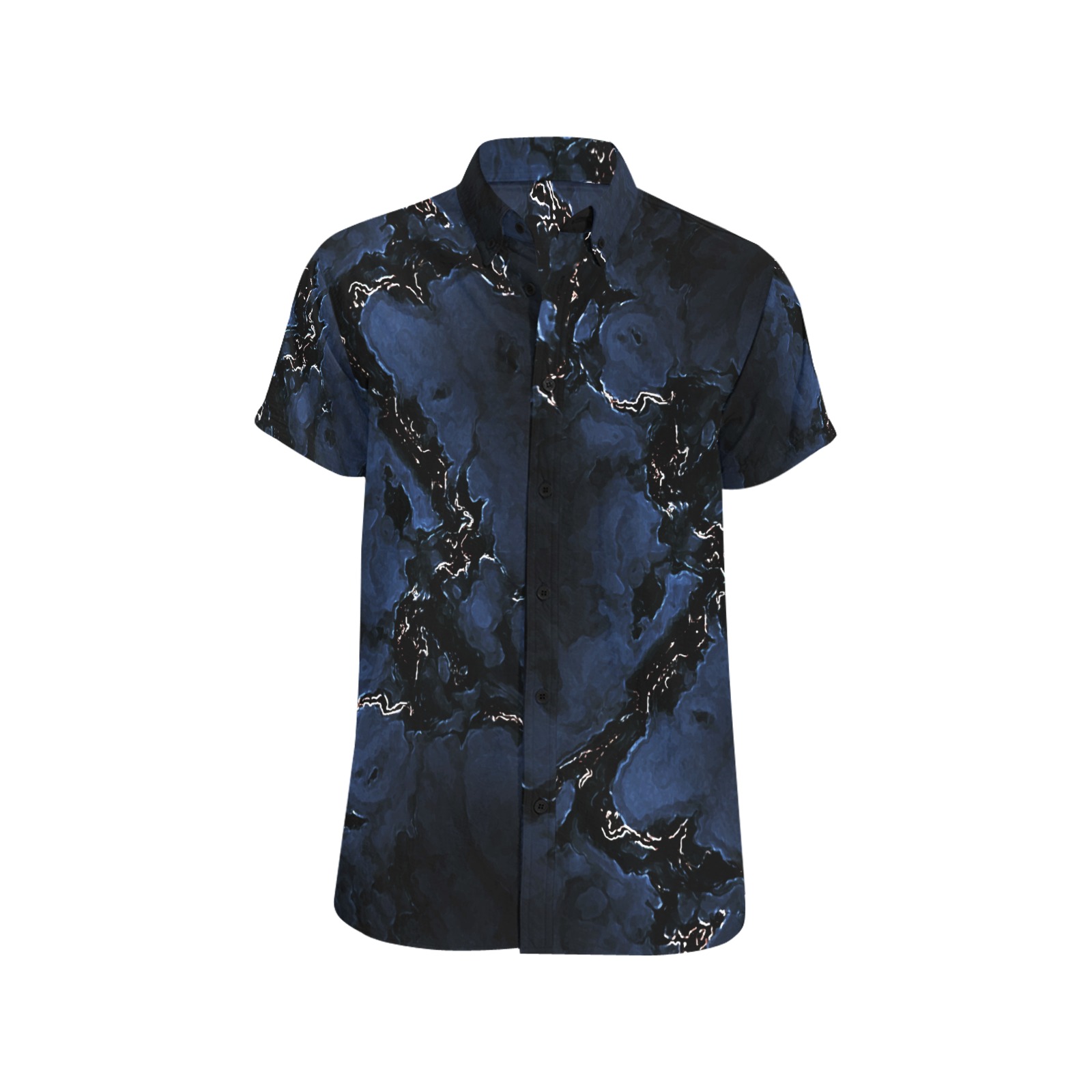 Blue Bliss Hills - dark blue gold smokey marble pattern Men's All Over Print Short Sleeve Shirt (Model T53)