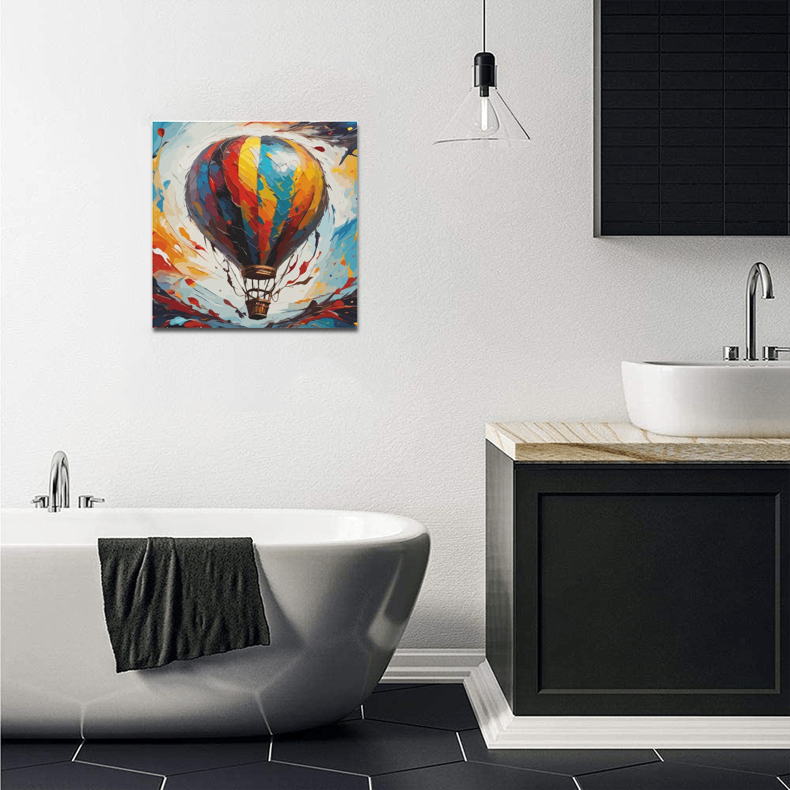 Fantasy hot air balloon in flight colorful art. Upgraded Canvas Print 16"x16"