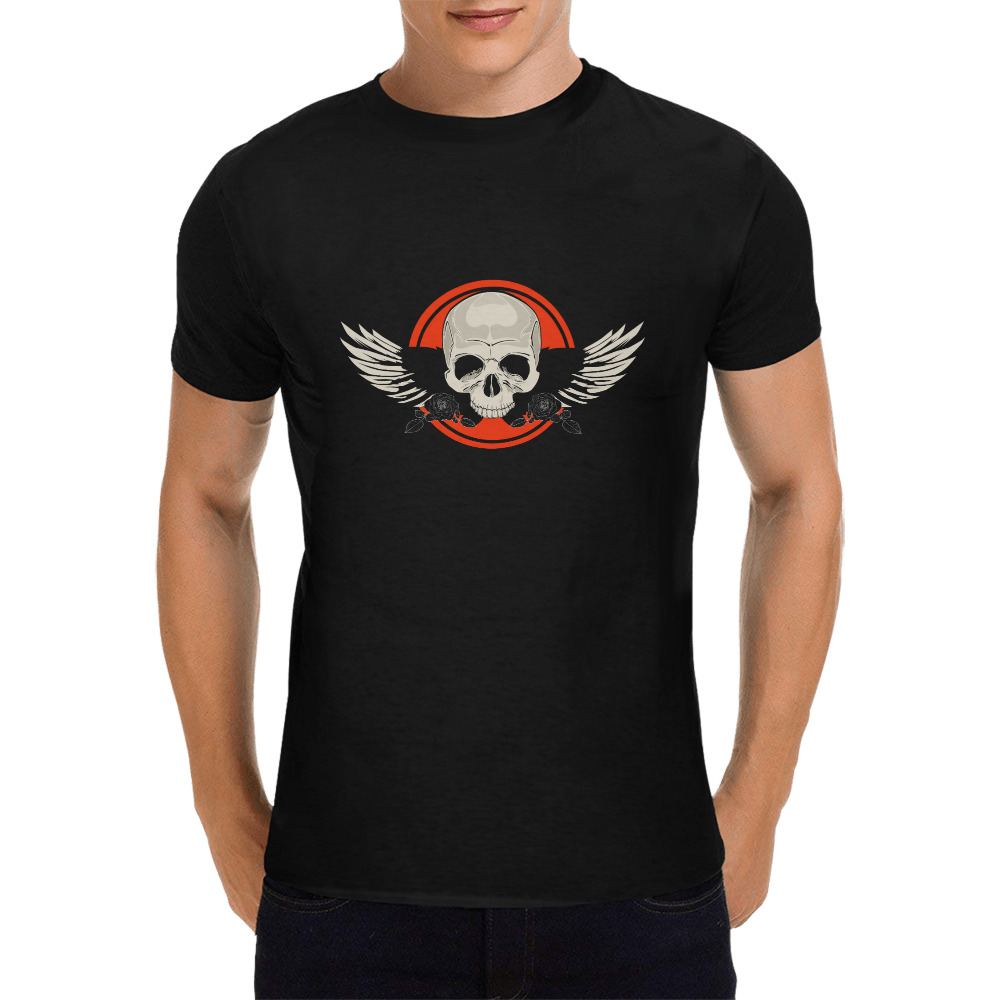Wing Skull - Orange Men's T-Shirt in USA Size (Front Printing Only)