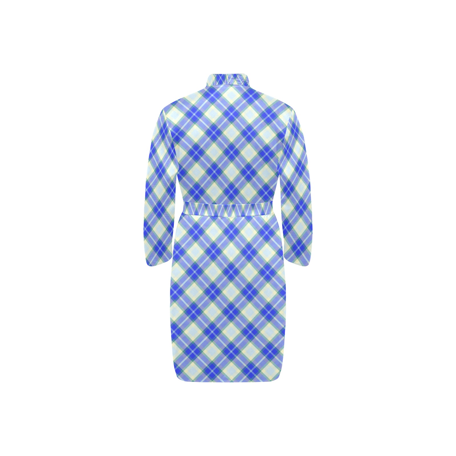 Blue Yellow Plaid Men's Long Sleeve Belted Night Robe (Model H56)