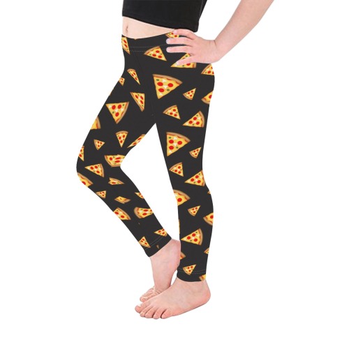 Cool and fun pizza slices dark gray pattern Kid's Ankle Length Leggings (Model L06)