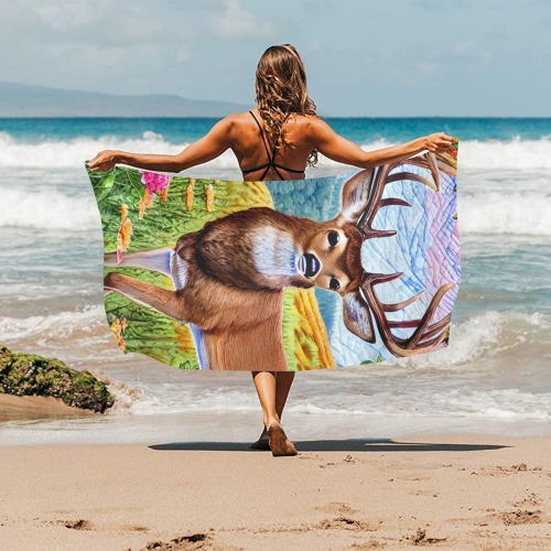 Boho Aesthetic Deer Simulated Quilt Artwork Beach Towel 30"x 60"