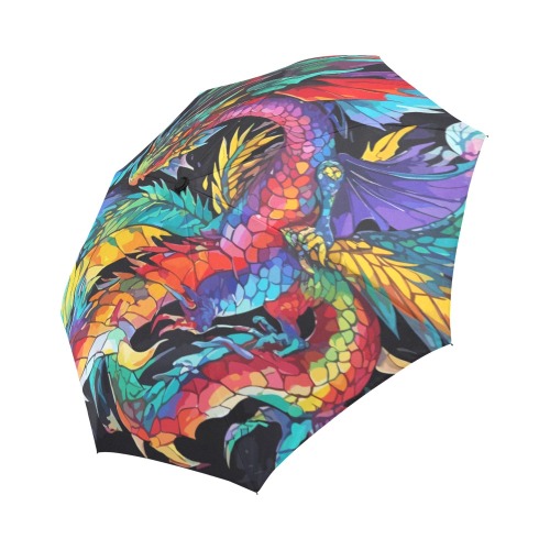 Cool colorful abstract dragons. Black background. Auto-Foldable Umbrella (Model U04)