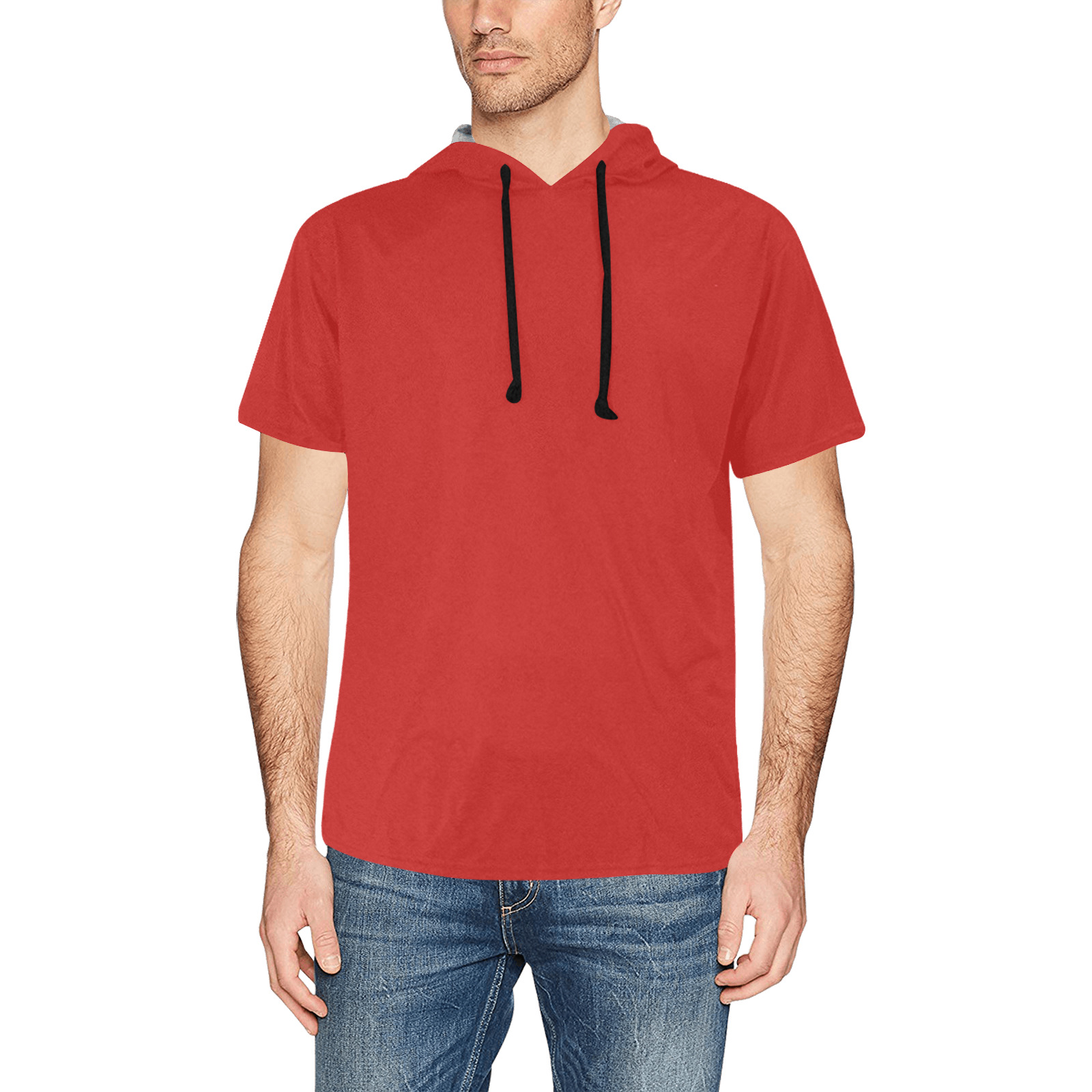 red All Over Print Short Sleeve Hoodie for Men (Model H32)