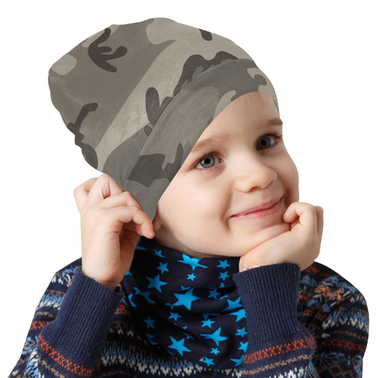 Camo Grey All Over Print Beanie for Kids