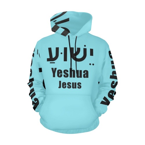 Yeshua Hoodie Teal Blue (Black text) All Over Print Hoodie for Men (USA Size) (Model H13)