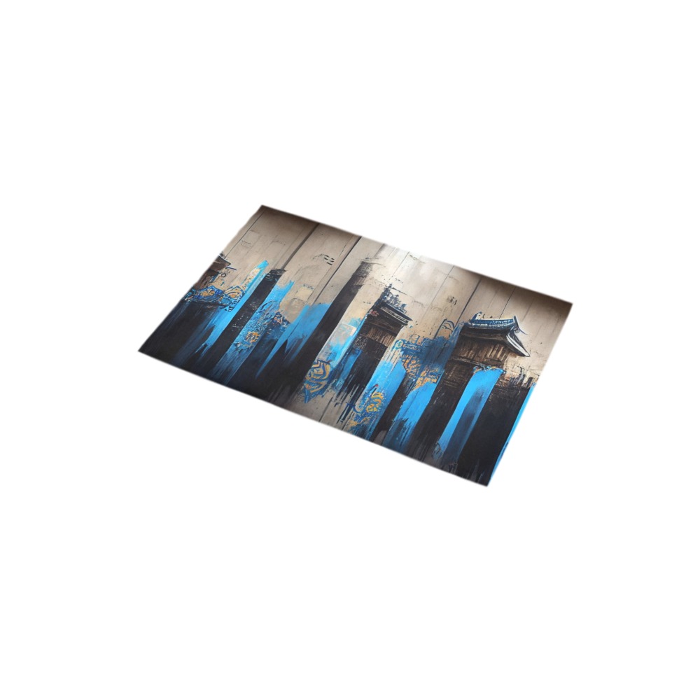 graffiti building's black and blue Bath Rug 16''x 28''