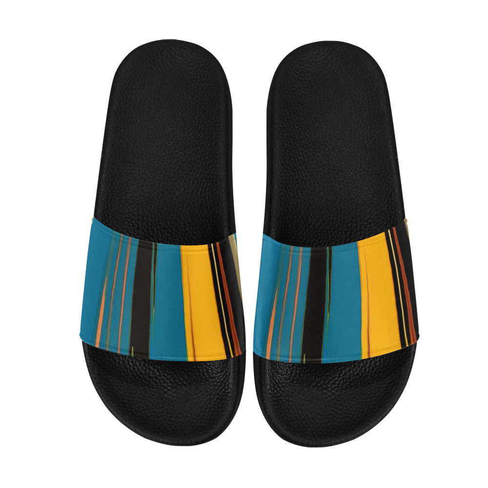 Black Turquoise And Orange Go! Abstract Art Women's Slide Sandals (Model 057)