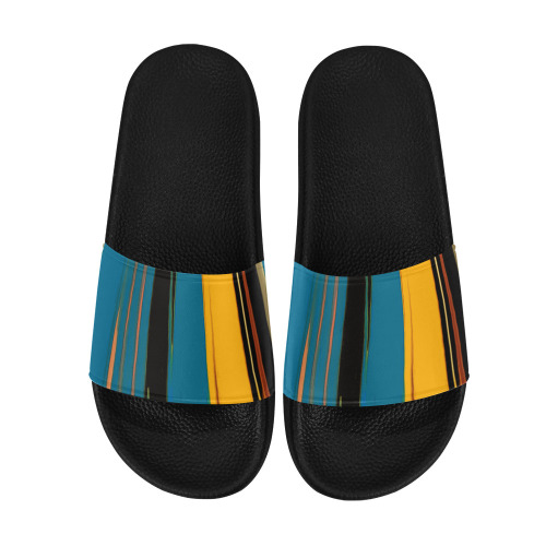 Black Turquoise And Orange Go! Abstract Art Women's Slide Sandals (Model 057)
