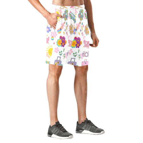 Hippie Summer Holiday Travel Vacation Artwork Design Men's All Over Print Elastic Beach Shorts (Model L20)