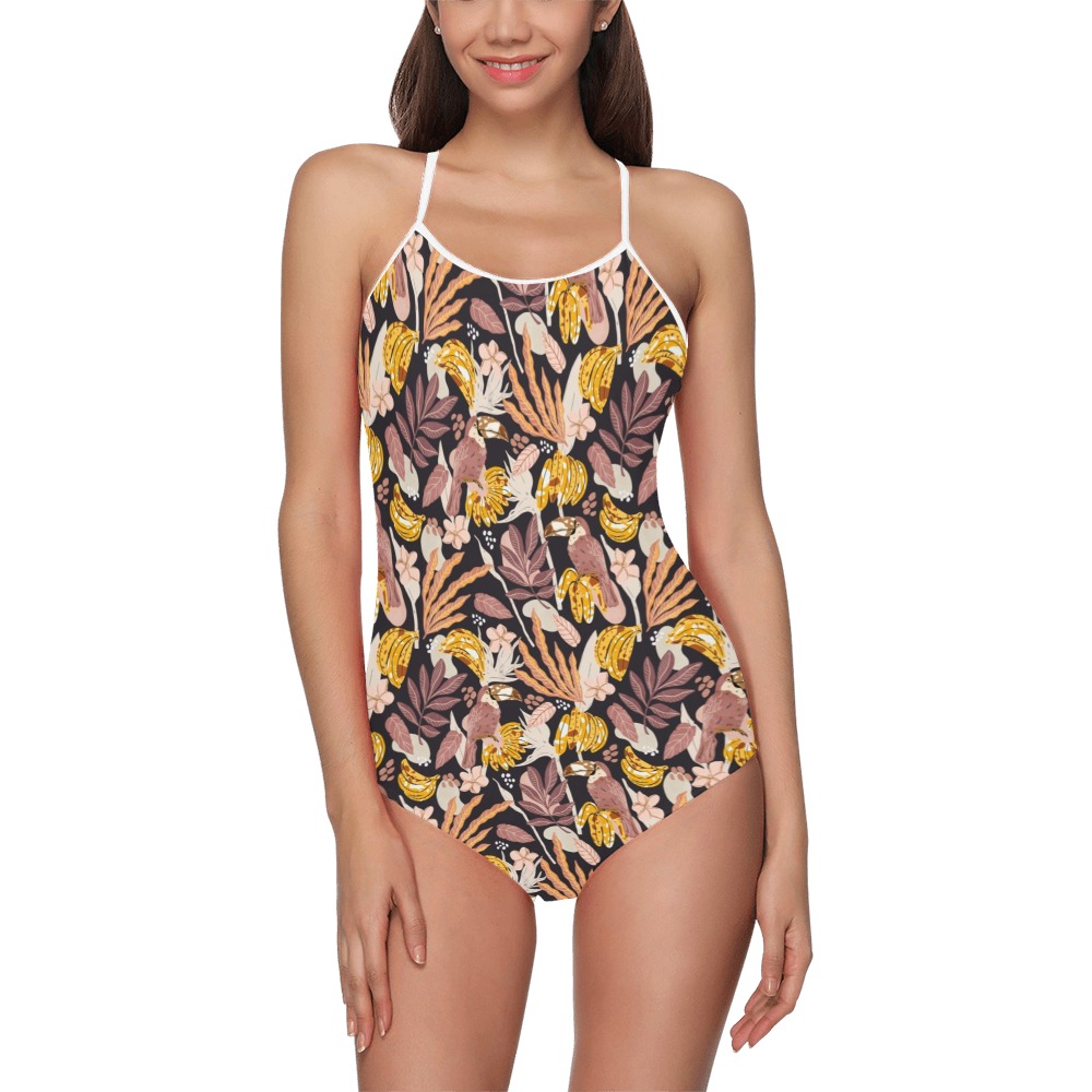 Dark jungle bananas and toucans_01 Strap Swimsuit ( Model S05)