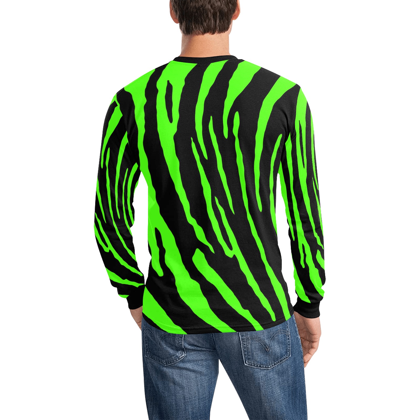 Green Tiger Stripes Men's All Over Print Long Sleeve T-shirt (Model T51)