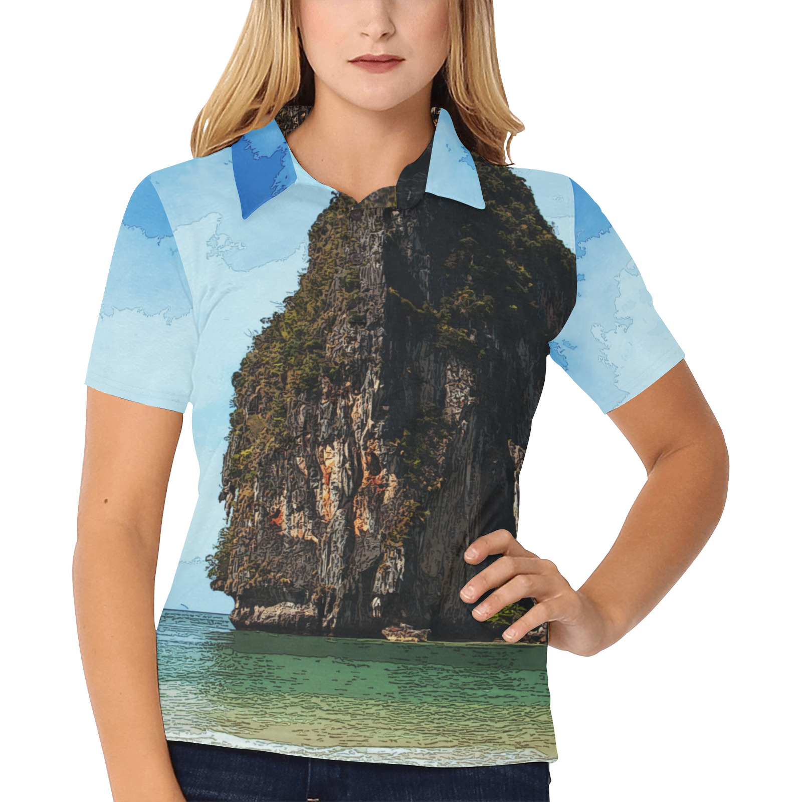 Phra-Nang Krabi Thailand Women's All Over Print Polo Shirt (Model T55)