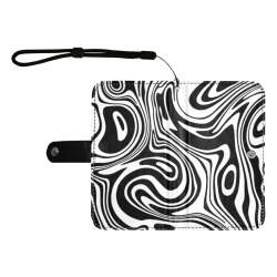 Black and White Marble Flip Leather Purse for Mobile Phone/Large (Model 1703)