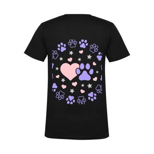 Pink and Purple Dog Cat Pet Lovers Hearts and Stars Paw Print Design Men's V-Neck T-shirt (USA Size) (Model T10)