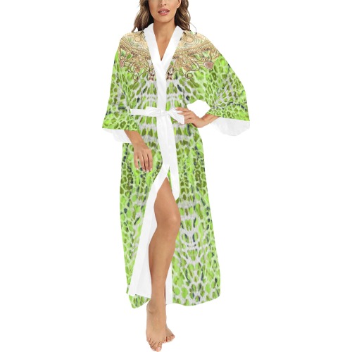 leopard green- round reck- back Long Kimono Robe