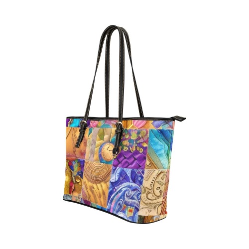 Boho Aesthetic Simulated Quilt Artwork Leather Tote Bag/Large (Model 1651)