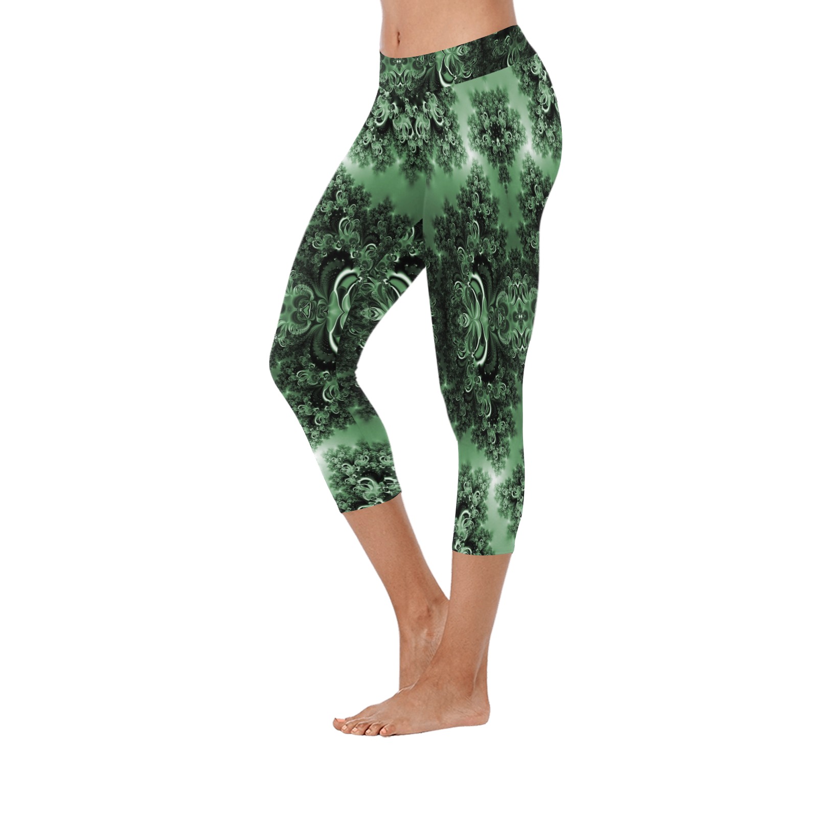 Deep in the Forest Frost Fractal Women's Low Rise Capri Leggings (Invisible Stitch) (Model L08)