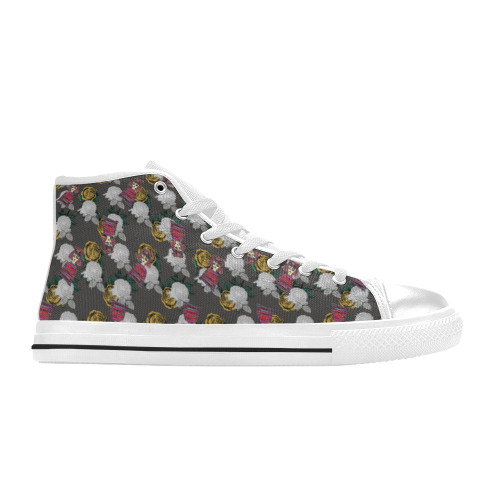 vintage floral and goth girl grey bg High Top Canvas Shoes for Kid (Model 017)