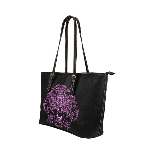 Year of the Tiger Neon Pink Leather Tote Bag/Small (Model 1651)