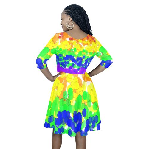 Gay Pride Bokeh Half Sleeve Skater Dress (Model D61)