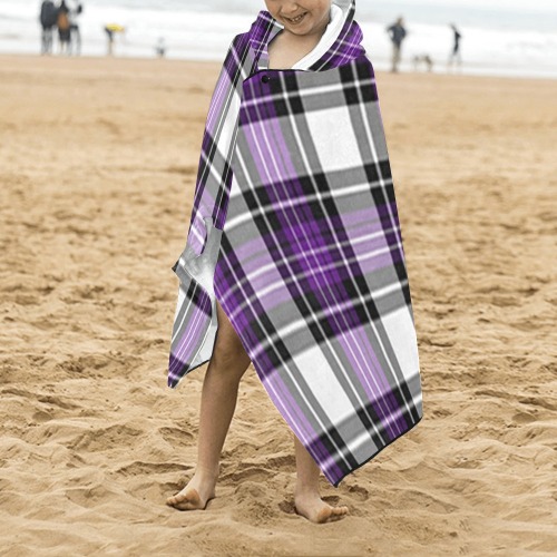 Purple Black Plaid Kids' Hooded Bath Towels