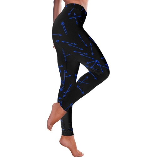 Arrows Every Direction Blue on Black Women's Low Rise Leggings (Invisible Stitch) (Model L05)