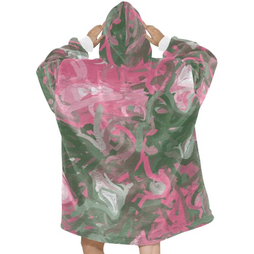 Pink, White and Green Abstract Blanket Hoodie for Women