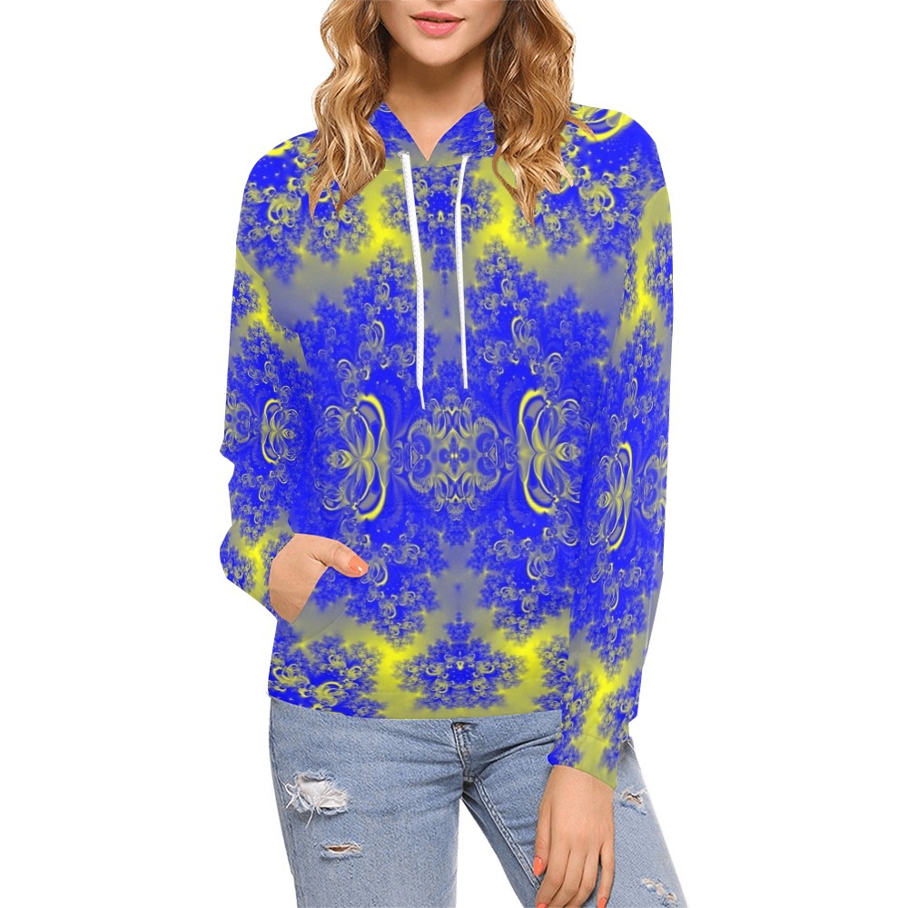 Sunlight and Blueberry Plants Frost Fractal All Over Print Hoodie for Women (USA Size) (Model H13)
