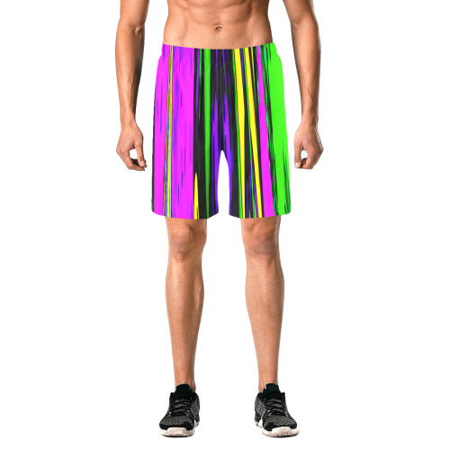 Mardi Gras Stripes Men's All Over Print Elastic Beach Shorts (Model L20)