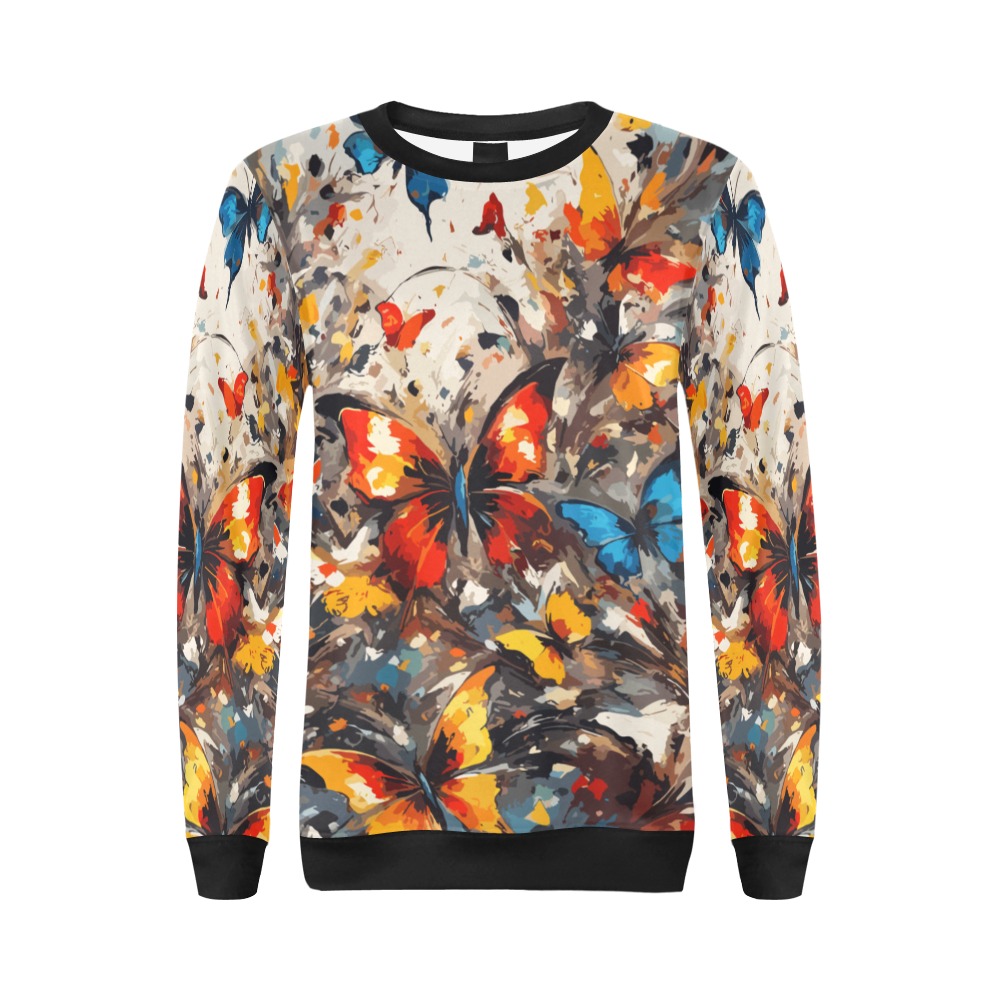 Decorative art of colorful butterflies and flowers All Over Print Crewneck Sweatshirt for Women (Model H18)