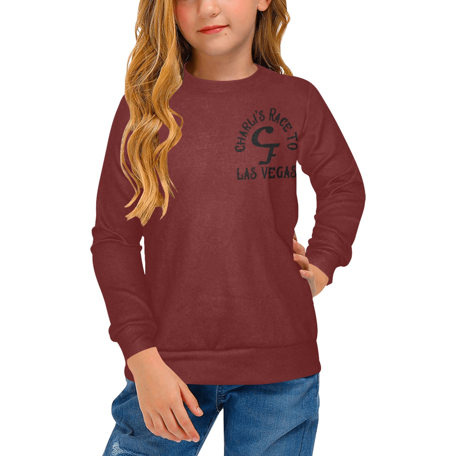 Charli Race sweatshirtKidsMaroon Girls' All Over Print Crew Neck Sweater (Model H49)