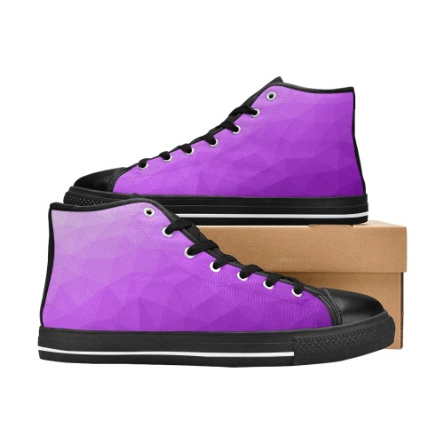 Purple gradient geometric mesh pattern Women's Classic High Top Canvas Shoes (Model 017)