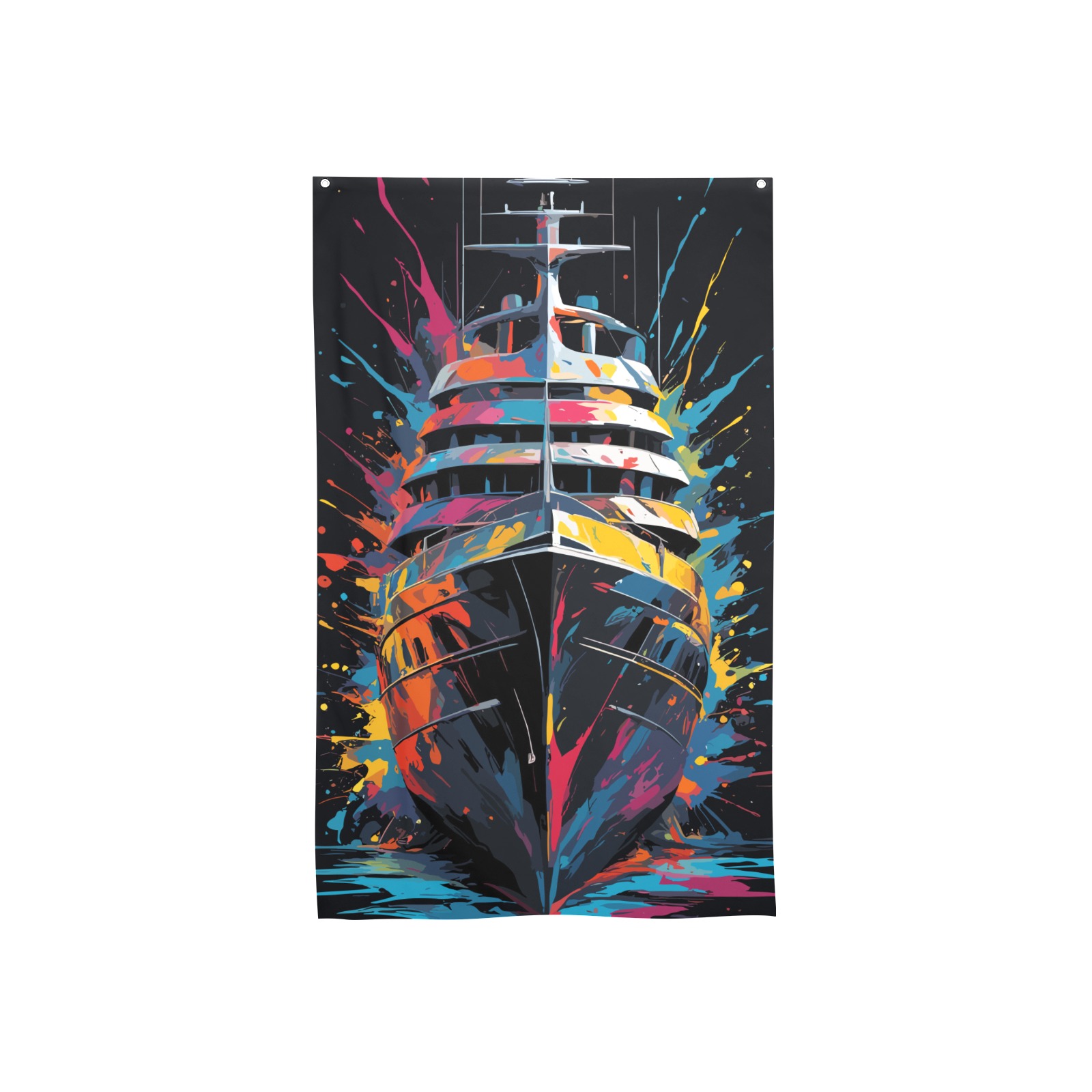 Cool large motor yacht. Colorful fantasy naval art House Flag 34.5"x56"