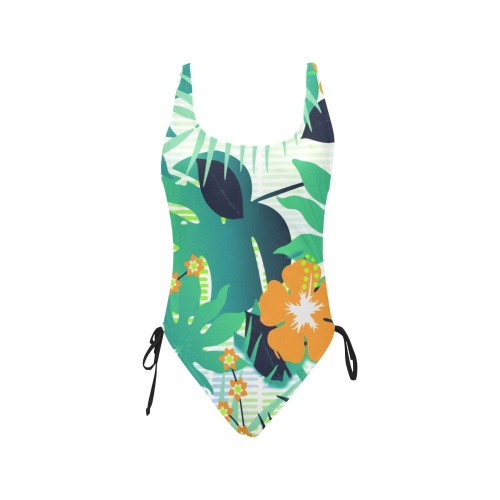 GROOVY FUNK THING FLORAL Drawstring Side One-Piece Swimsuit (Model S14)